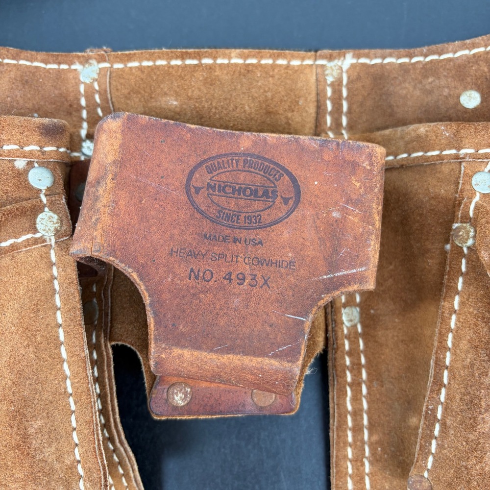 Nicholas Tool Belt Heavy Split Cowhide Leather Pockets Workwear Carpenter Apron - Picture 3 of 10